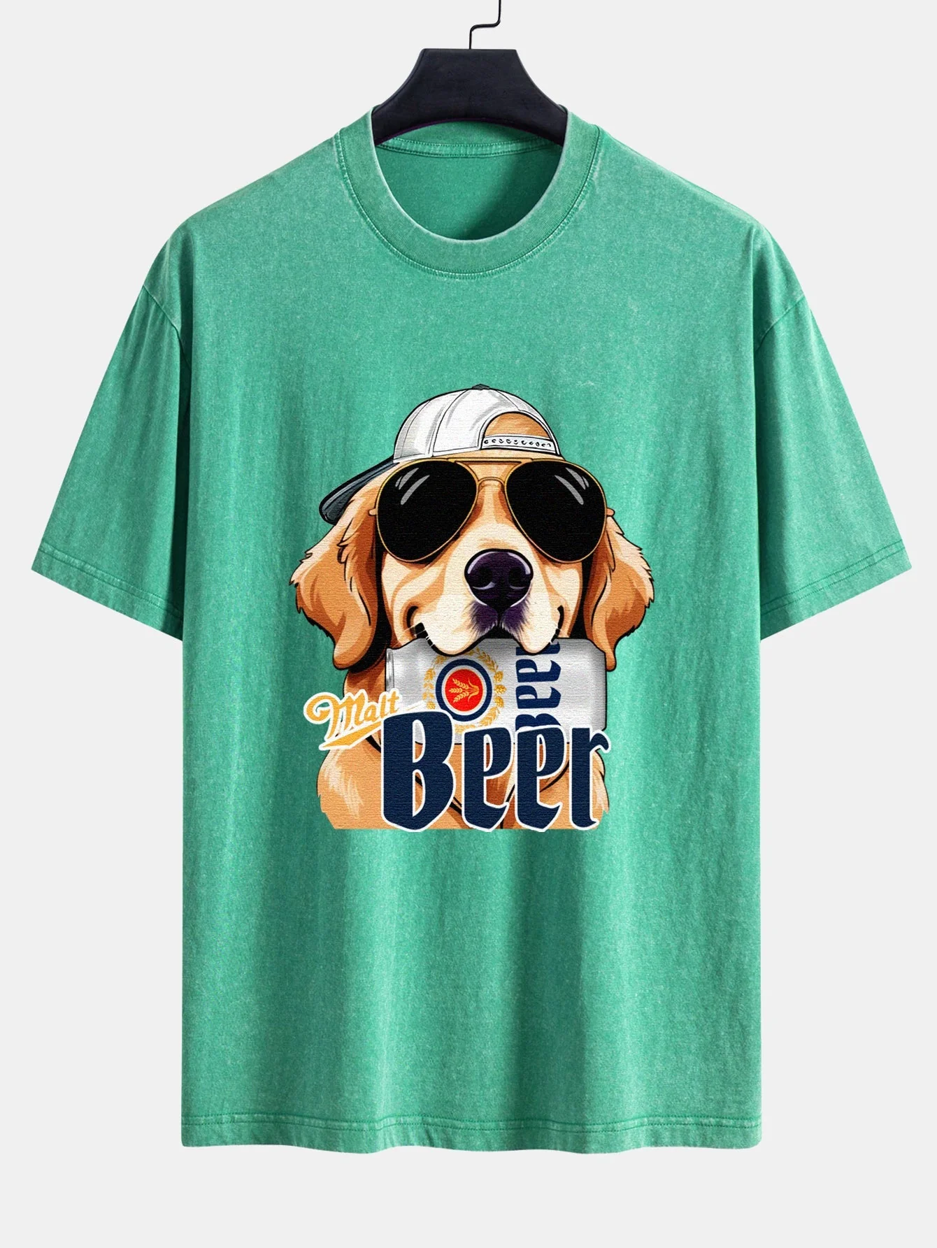 Jafar® | Beer Dog Print Washed Distressed Drop Shoulder T-Shirt - Image 8