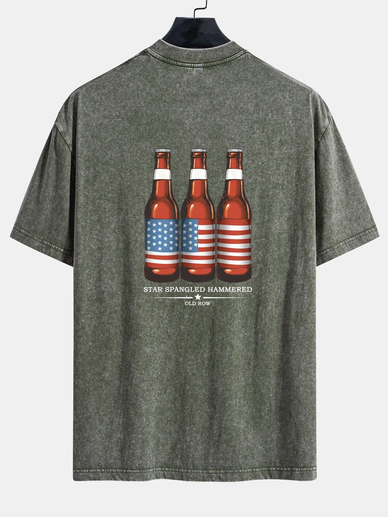 Jairo® | USA Old Row Beer Print Washed Distressed Drop Shoulder T-Shirt - Image 6
