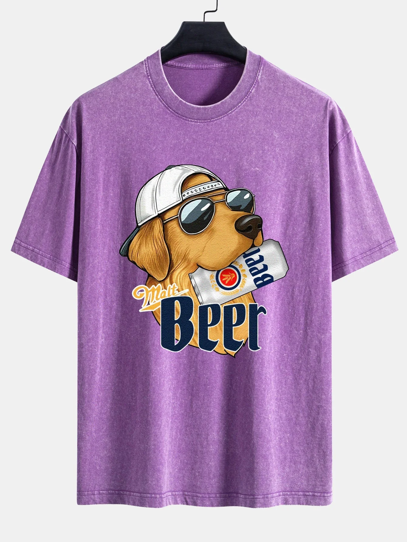 Jano® | Beer Dog Print Washed Distressed Drop Shoulder T-Shirt - Image 2