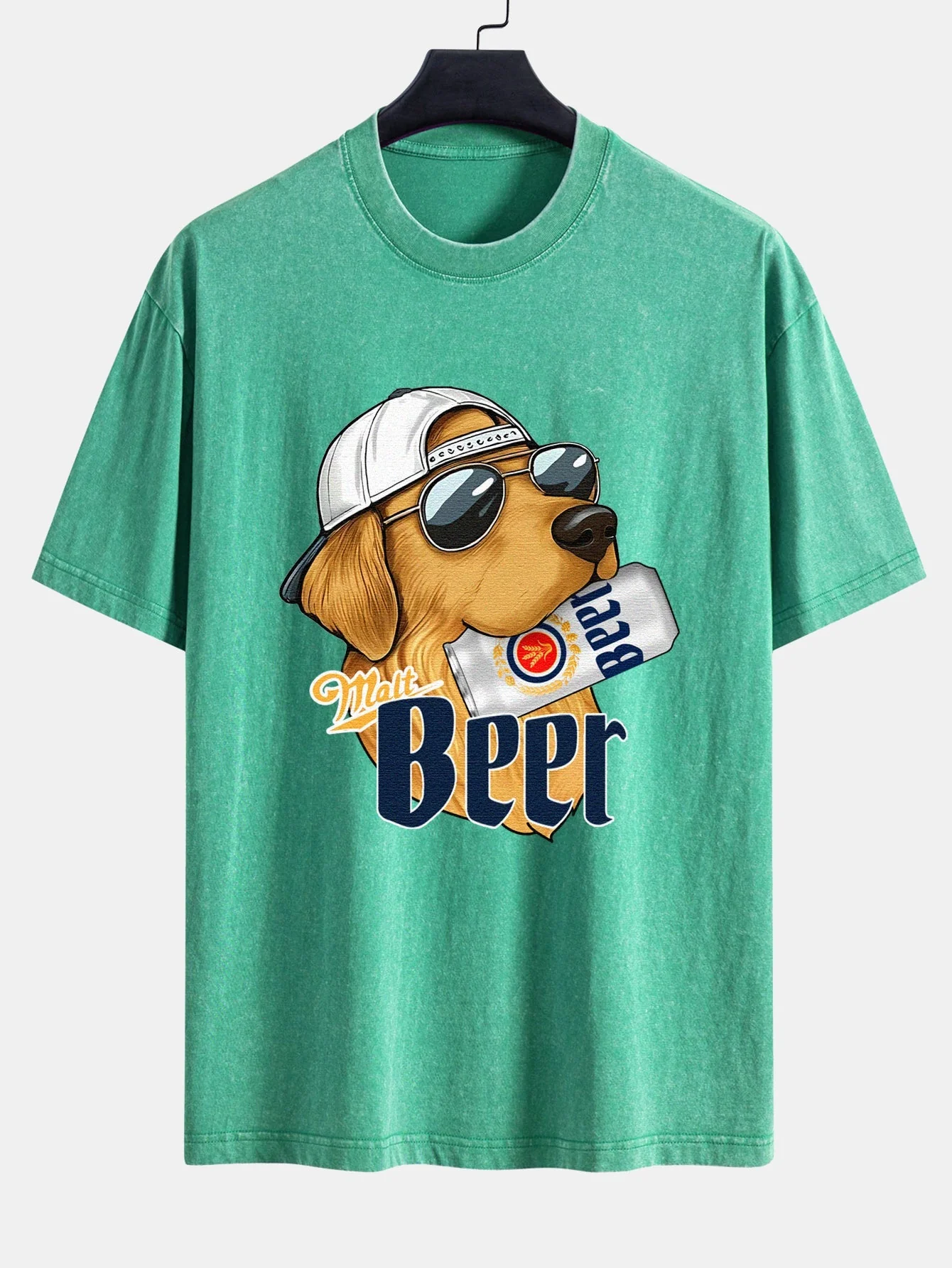 Jano® | Beer Dog Print Washed Distressed Drop Shoulder T-Shirt - Image 8