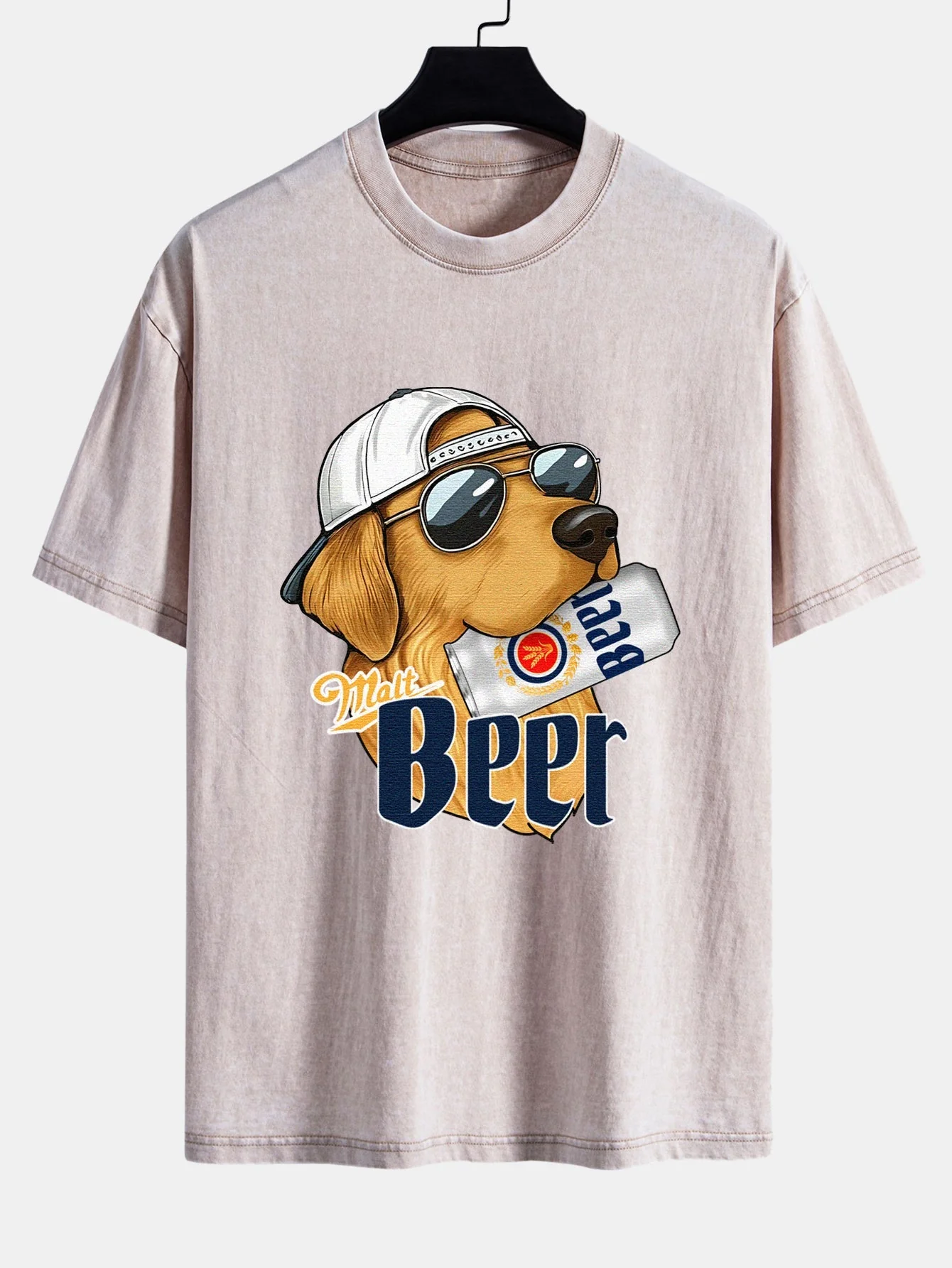 Jano® | Beer Dog Print Washed Distressed Drop Shoulder T-Shirt - Image 9