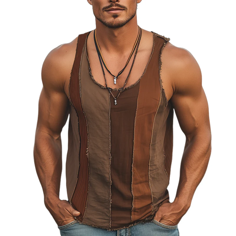 Jared | Men'S Summer Fashion Colorblock Stitching Raw Edge Tank Top