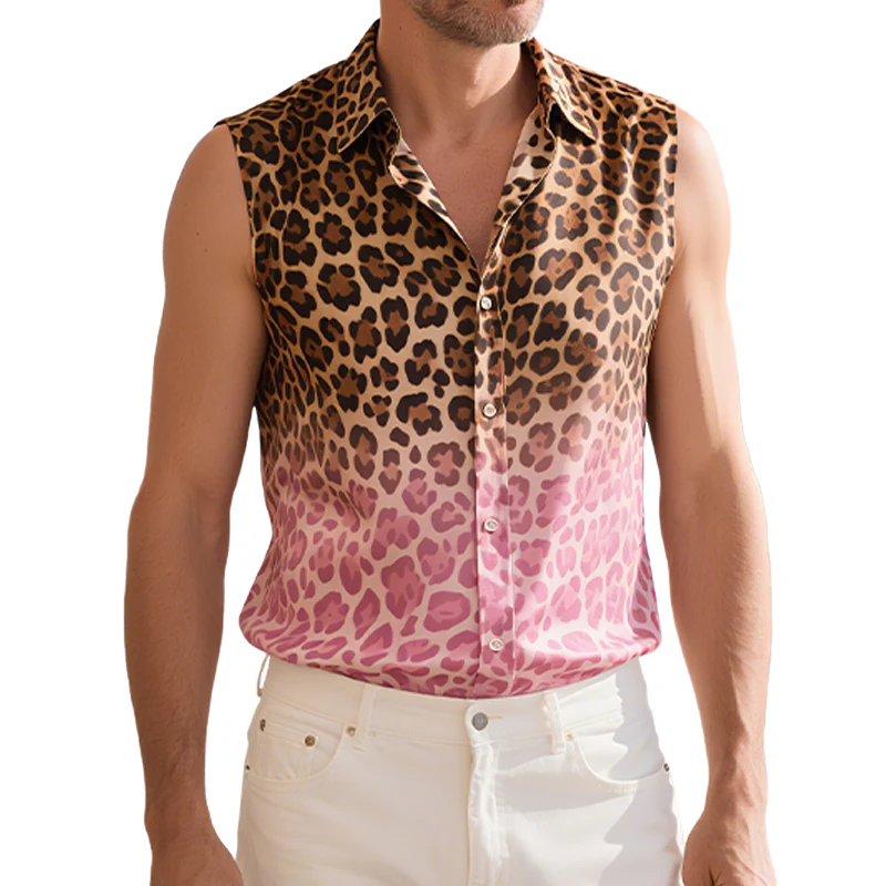 Jarrod | Men'S Spring And Summer Fashion Casual Satin Gradient Leopard Print Sleeveless Shirt