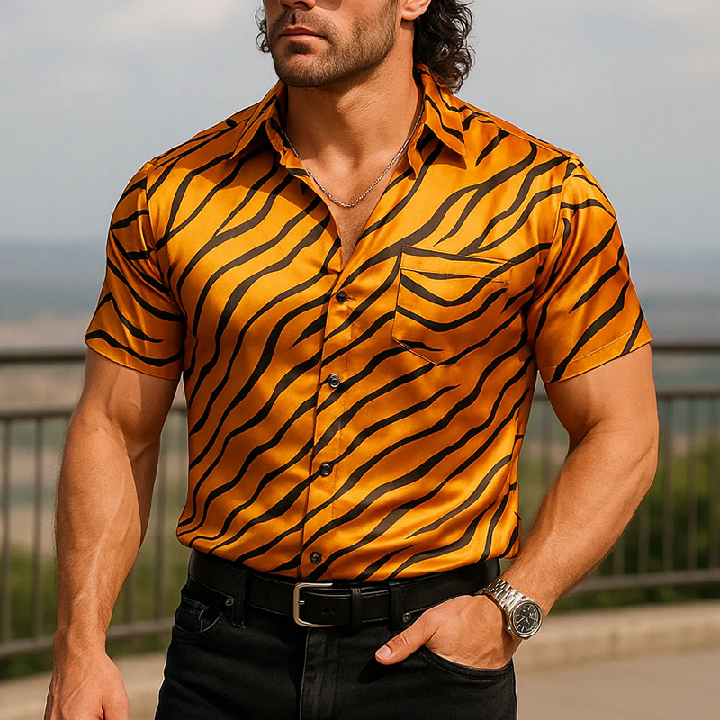 Jarrod | Men'S Summer Fashion Printed Satin Short Sleeve Shirt - Image 2