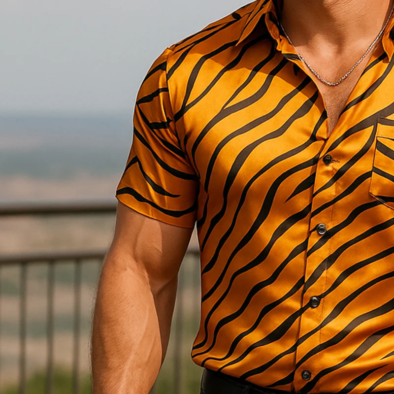 Jarrod | Men'S Summer Fashion Printed Satin Short Sleeve Shirt - Image 3