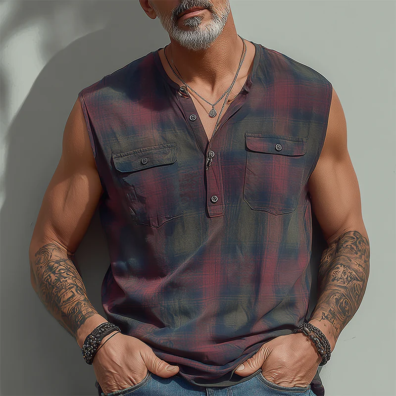 Jason | Men'S Summer Fashion Contrast Print Cotton Blend Sleeveless Shirt - Image 2
