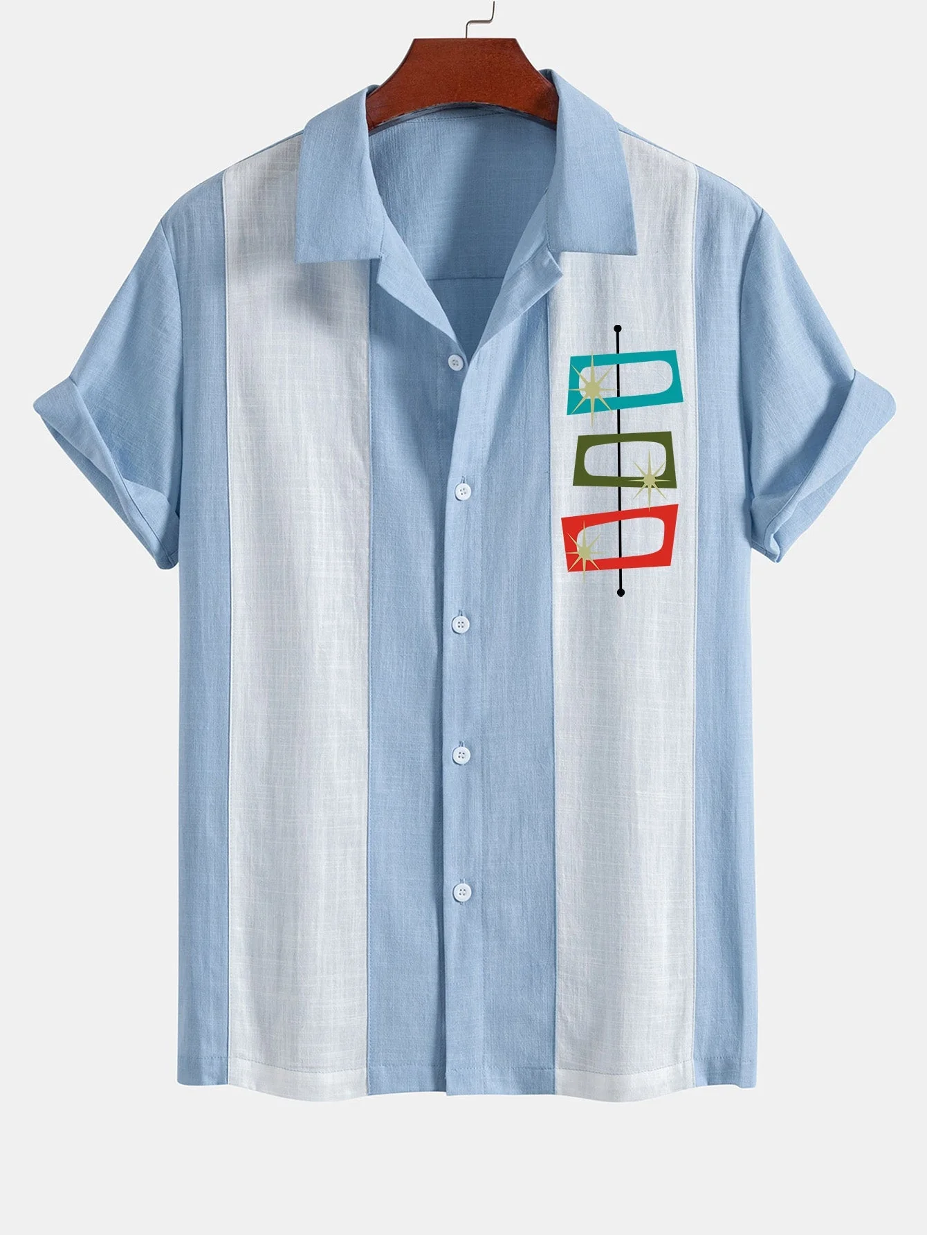 Jeremías® | Atomic Print Linen Look Patchwork Bowling Shirt