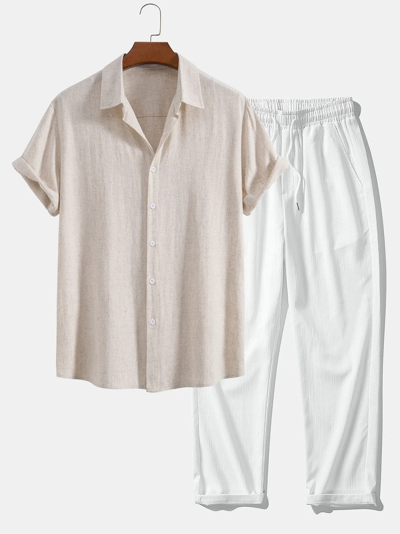 Jeremías® | Linen Rayon Blend Button Up Shirt & Wrinkle Textured Straight Leg Pants - Image 6