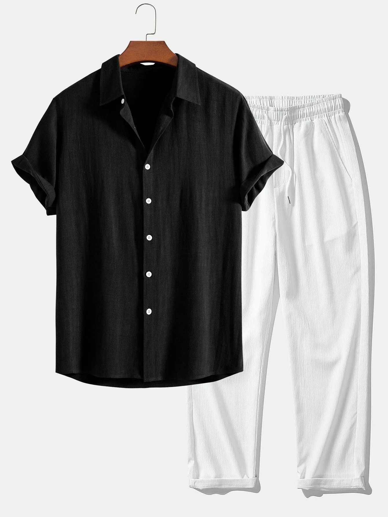 Jeremías® | Linen Rayon Blend Button Up Shirt & Wrinkle Textured Straight Leg Pants - Image 7