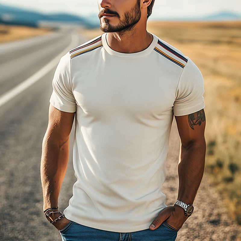 Jerome | Men'S Spring And Summer Fashion Casual Thin Suede Shoulder Stitching Webbing Slim Short-Sleeved T-Shirt - Image 2