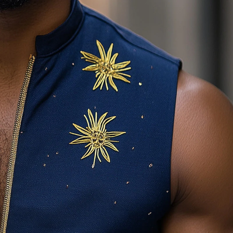 Jesus | Men'S Summer Fashion Star Embroidery Cotton And Linen Sleeveless Shirt - Image 4