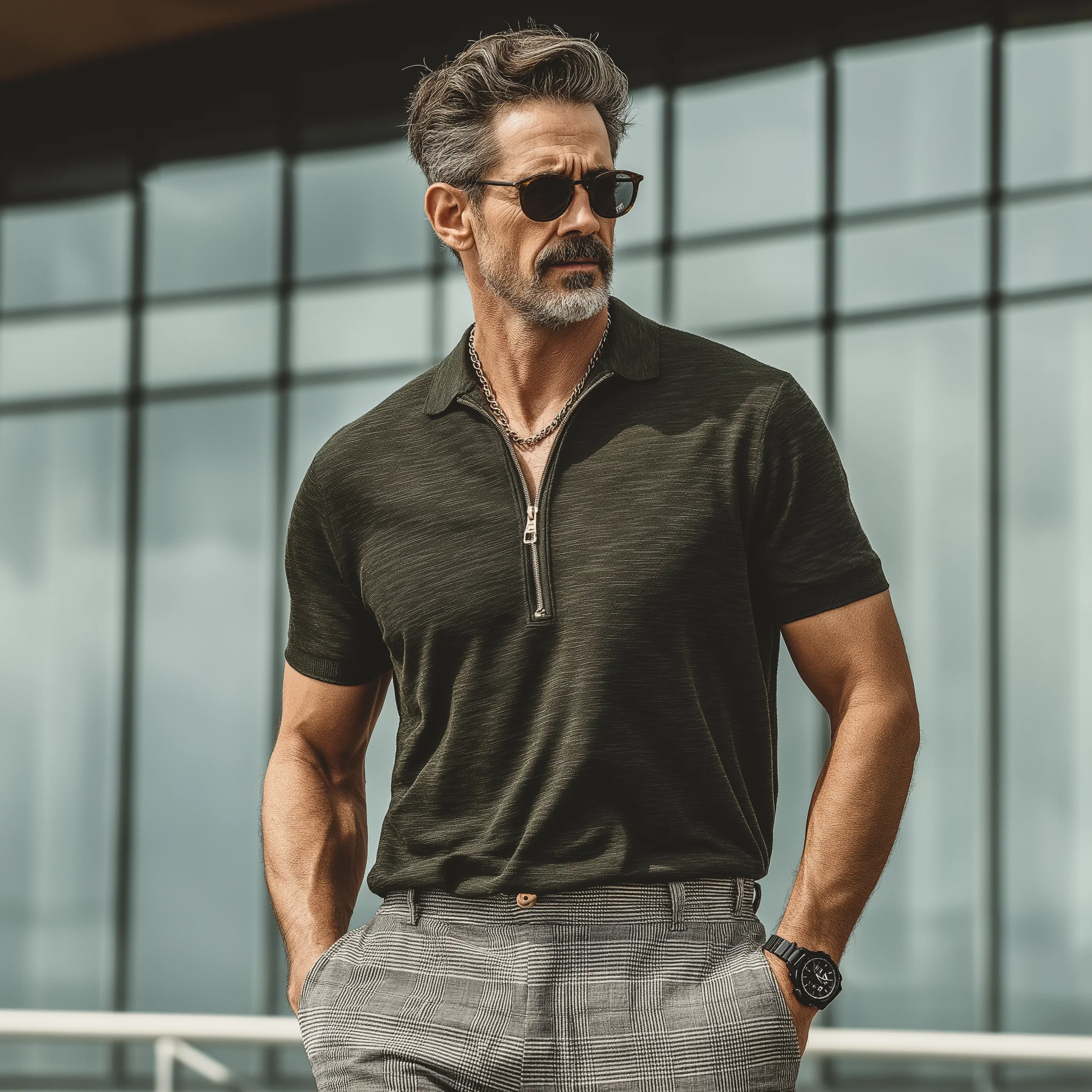 Jim | Men'S Summer Fashion Cotton Blend Zipper Collar Short Sleeve Polo Shirt - Image 4