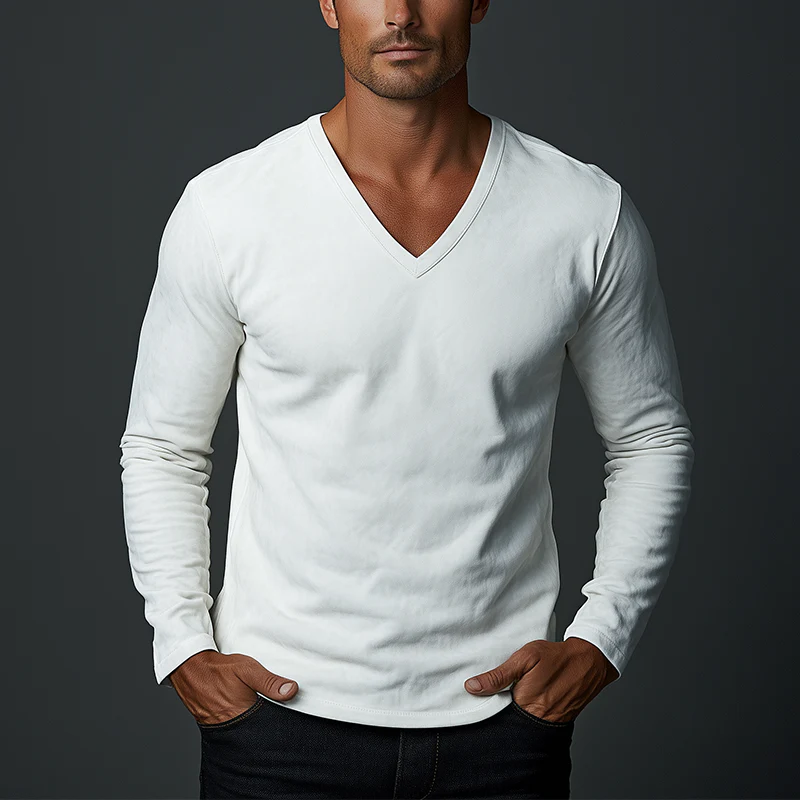 Joe | Men'S Vintage Faux Suede V-Neck Long Sleeve T-Shirt - Image 2