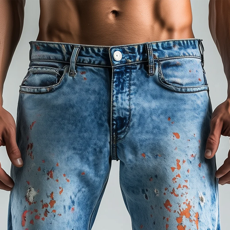 Johnny | Men'S Spring And Summer Fashion Casual Washed Denim Colorful Ink-Splashed Hem Shorts - Image 4
