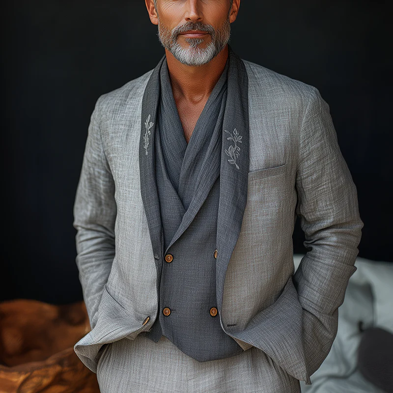 Jon | Men'S Summer Fashion Light Linen Embroidered Suit Jacket - Image 2