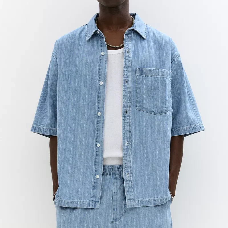 Jonathan | Men'S Summer Fashion Denim Jacquard Short Sleeve Shirt - Image 2