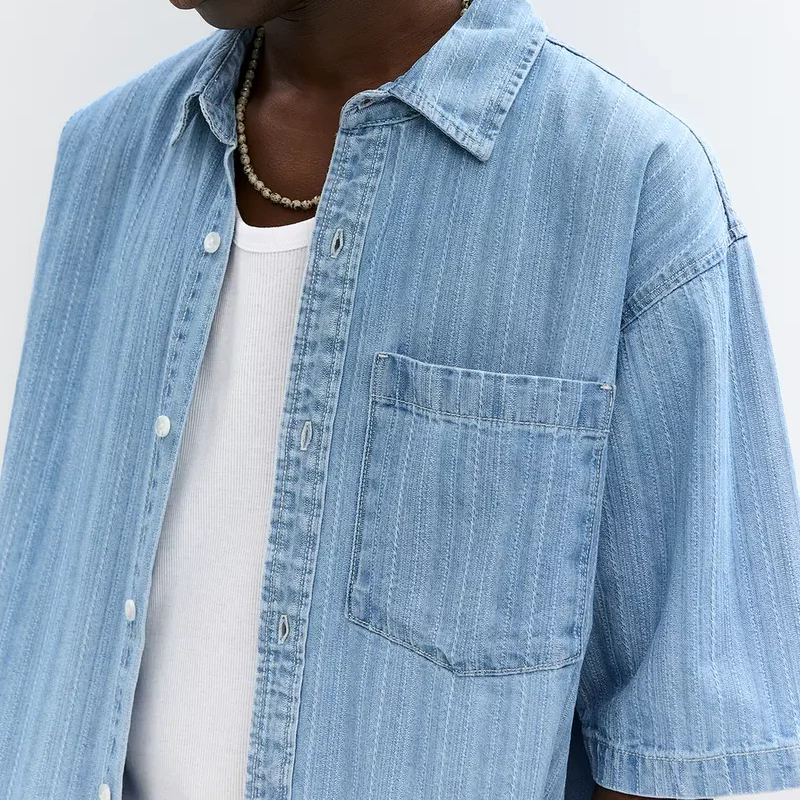 Jonathan | Men'S Summer Fashion Denim Jacquard Short Sleeve Shirt - Image 4