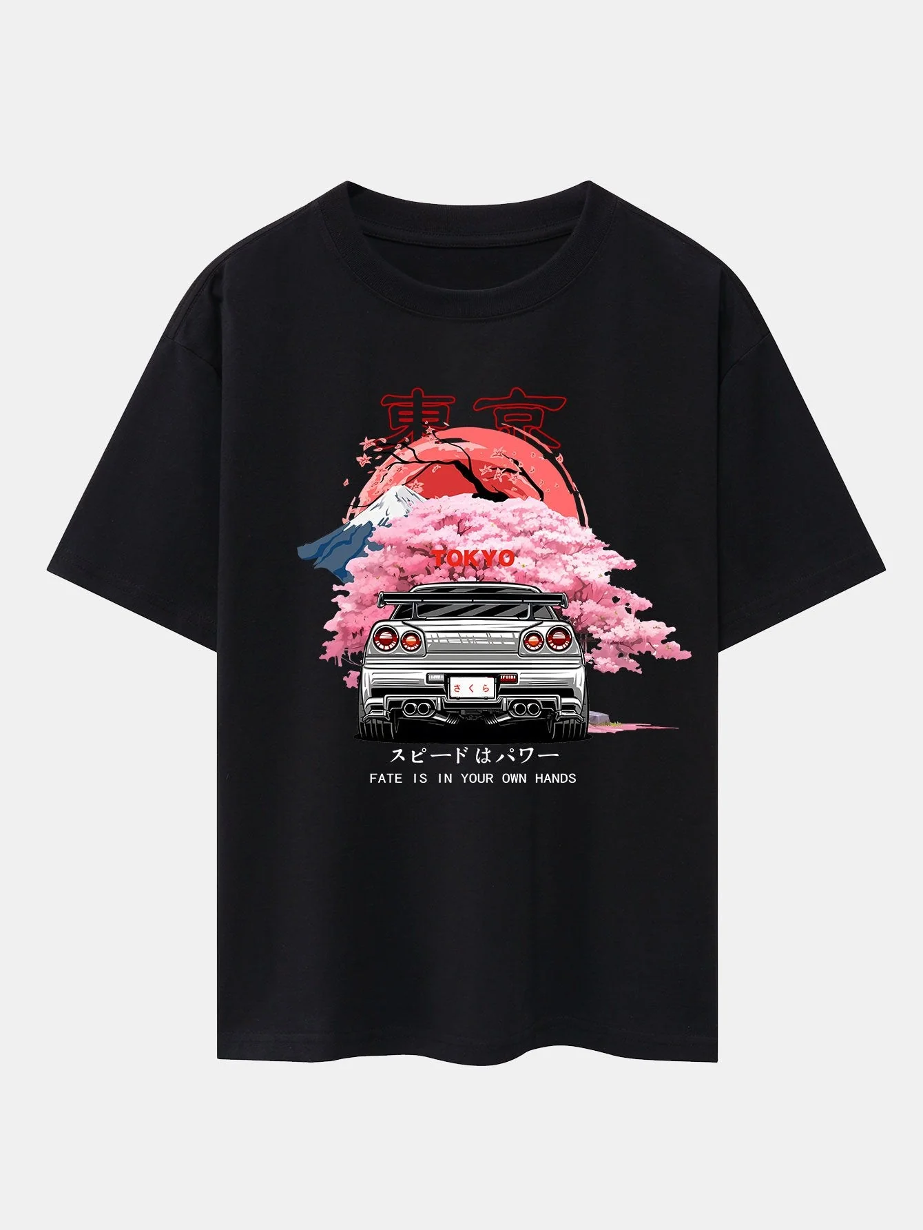 Jorge® | Tokyo Cherry Blossoms Car Print Drop Shoulder Oversize T-Shirt & Swim Shorts - Image 6