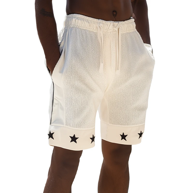 Jorge | Men'S Spring And Summer Fashion Casual Breathable Mesh Fabric Splicing Cotton Blend Hem Print Elastic Waist Shorts