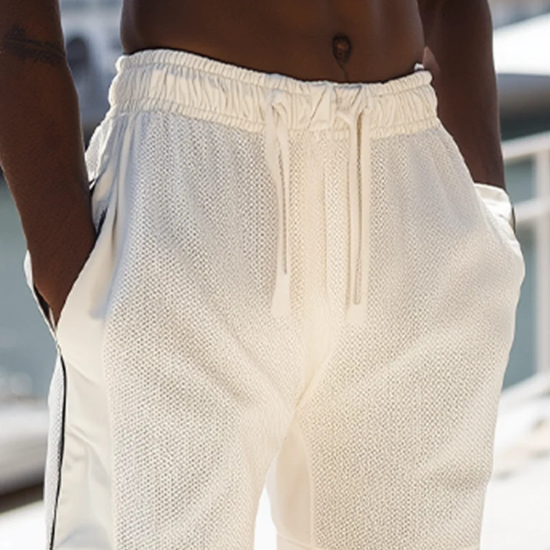 Jorge | Men'S Spring And Summer Fashion Casual Breathable Mesh Fabric Splicing Cotton Blend Hem Print Elastic Waist Shorts - Image 4