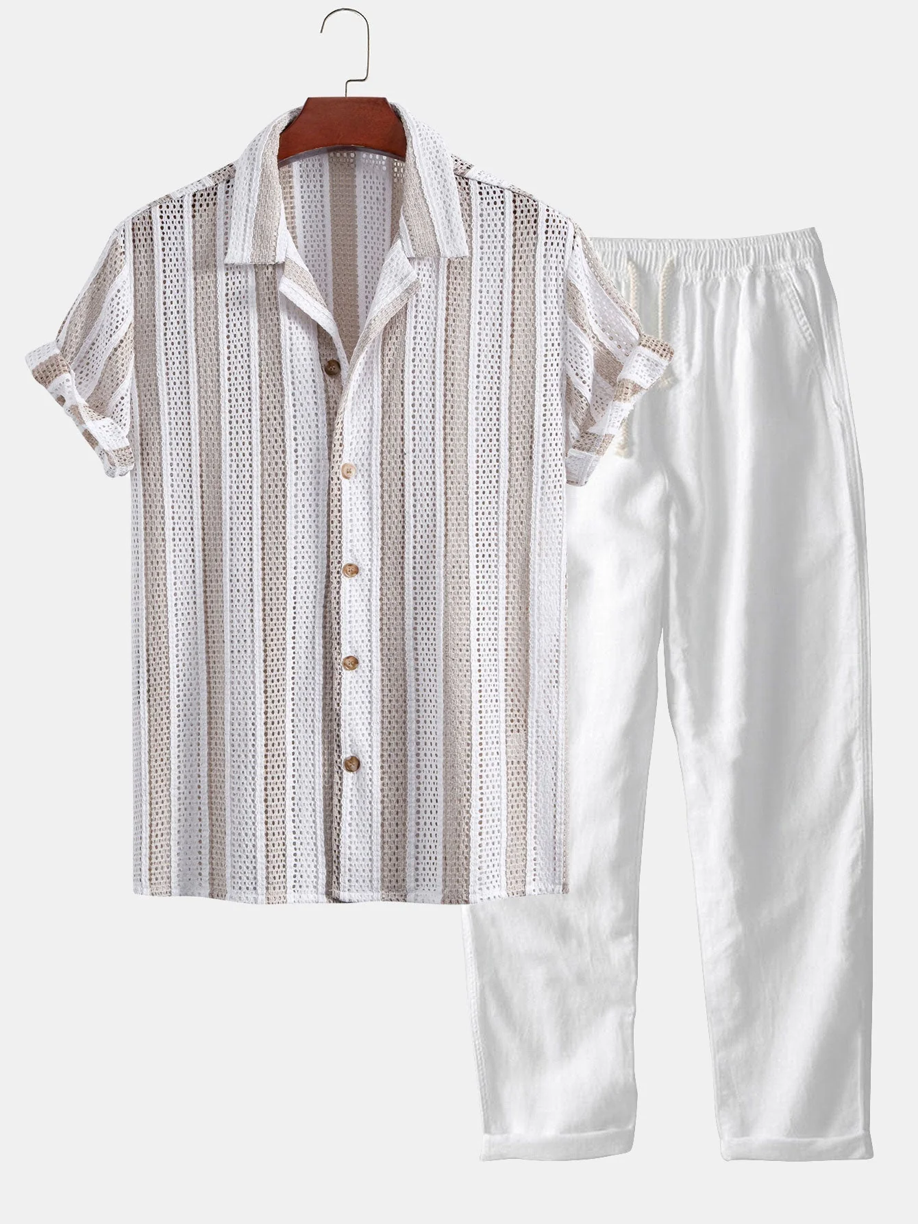 José® | Striped Mesh Cuban Shirt & Straight Leg Linen Pants
