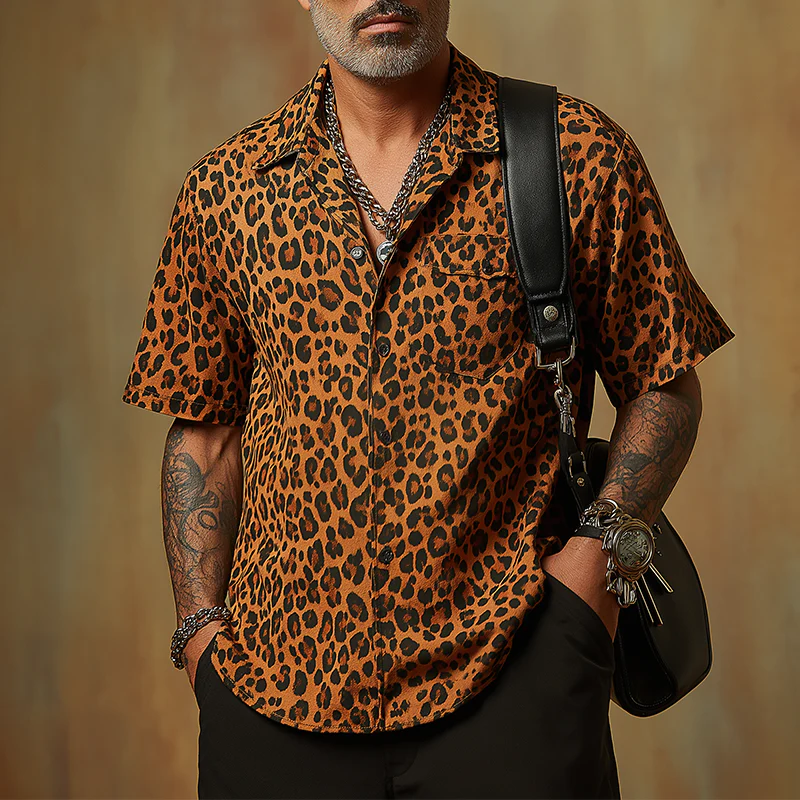 Jose | Men'S Vintage Leopard Print Cotton Blend Short Sleeve Shirt - Image 2