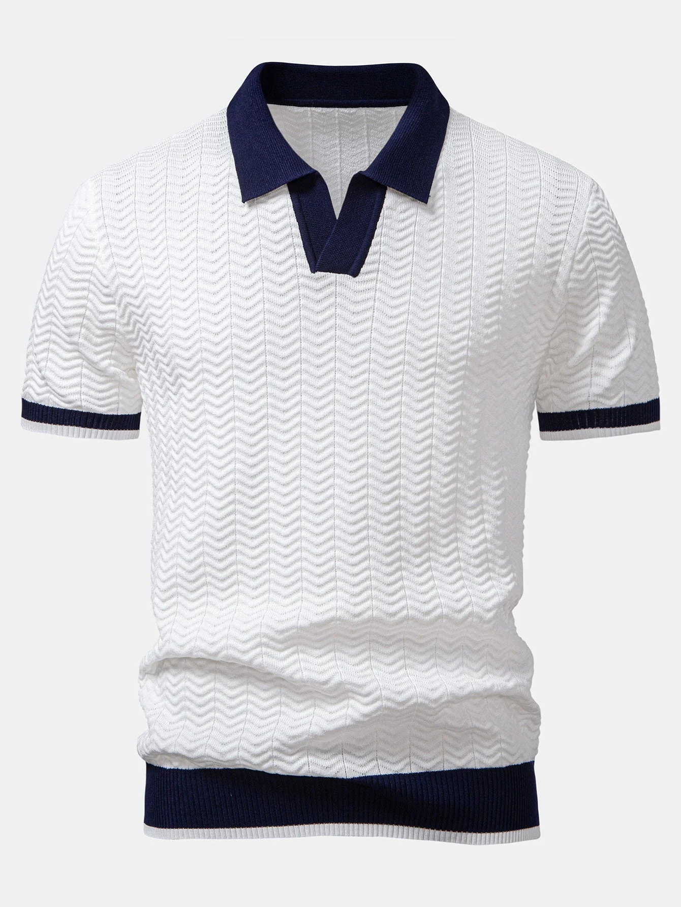 Josh® | Texture Contrast Knitted V Neck Polo Shirt