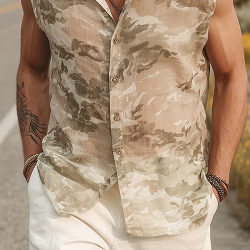 Joshua | Men'S Summer Fashion Casual Chiffon Slightly Transparent Sexy Camouflage Print Sleeveless Shirt - Image 5
