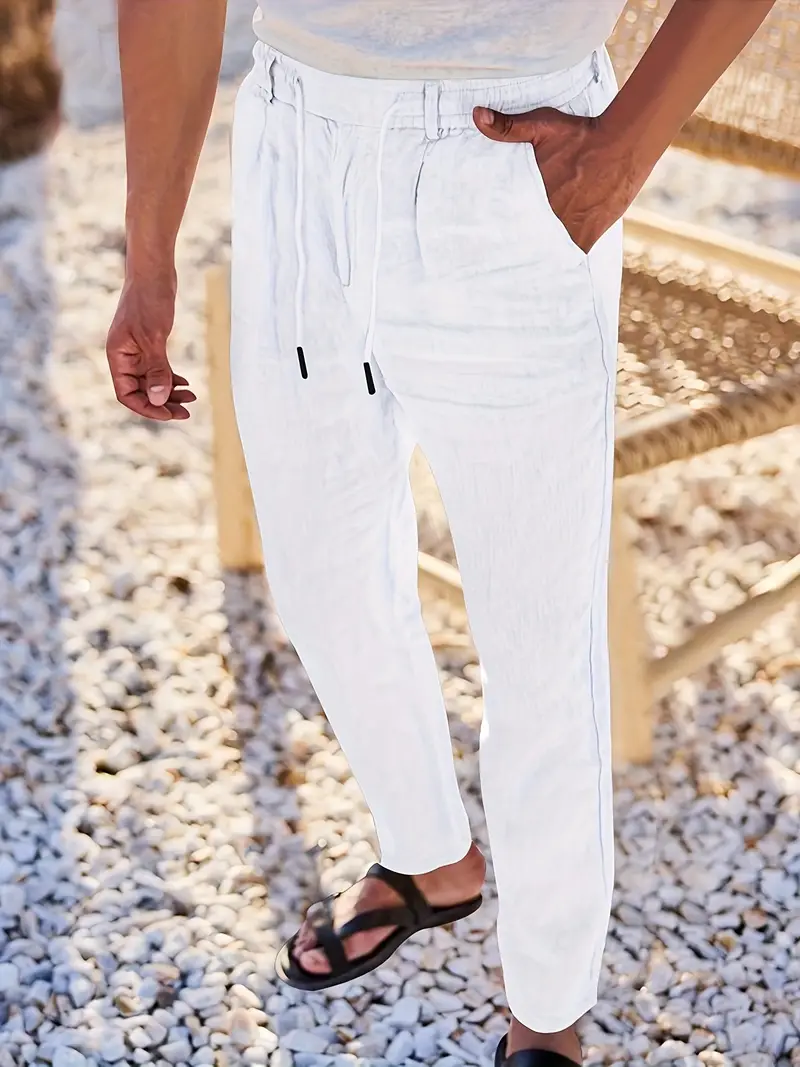 Joshua | Wide-leg linen pants with drawstring - Image 17