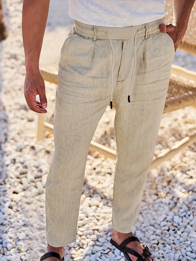 Joshua | Wide-leg linen pants with drawstring - Image 21