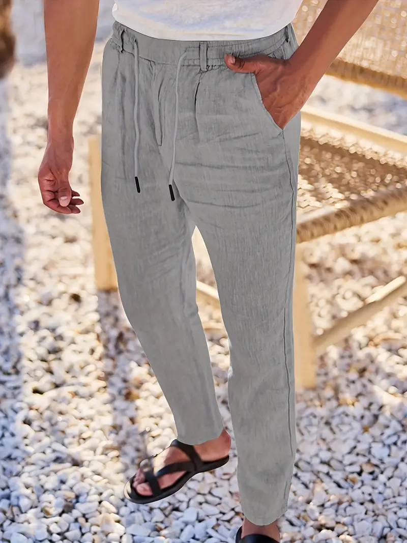 Joshua | Wide-leg linen pants with drawstring - Image 25