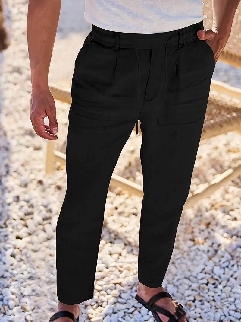 Joshua | Wide-leg linen pants with drawstring - Image 30