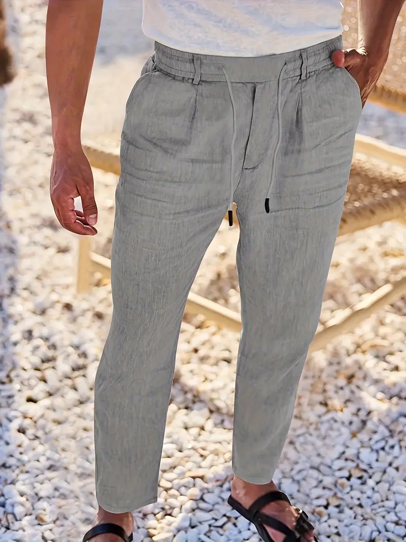 Joshua | Wide-leg linen pants with drawstring - Image 6