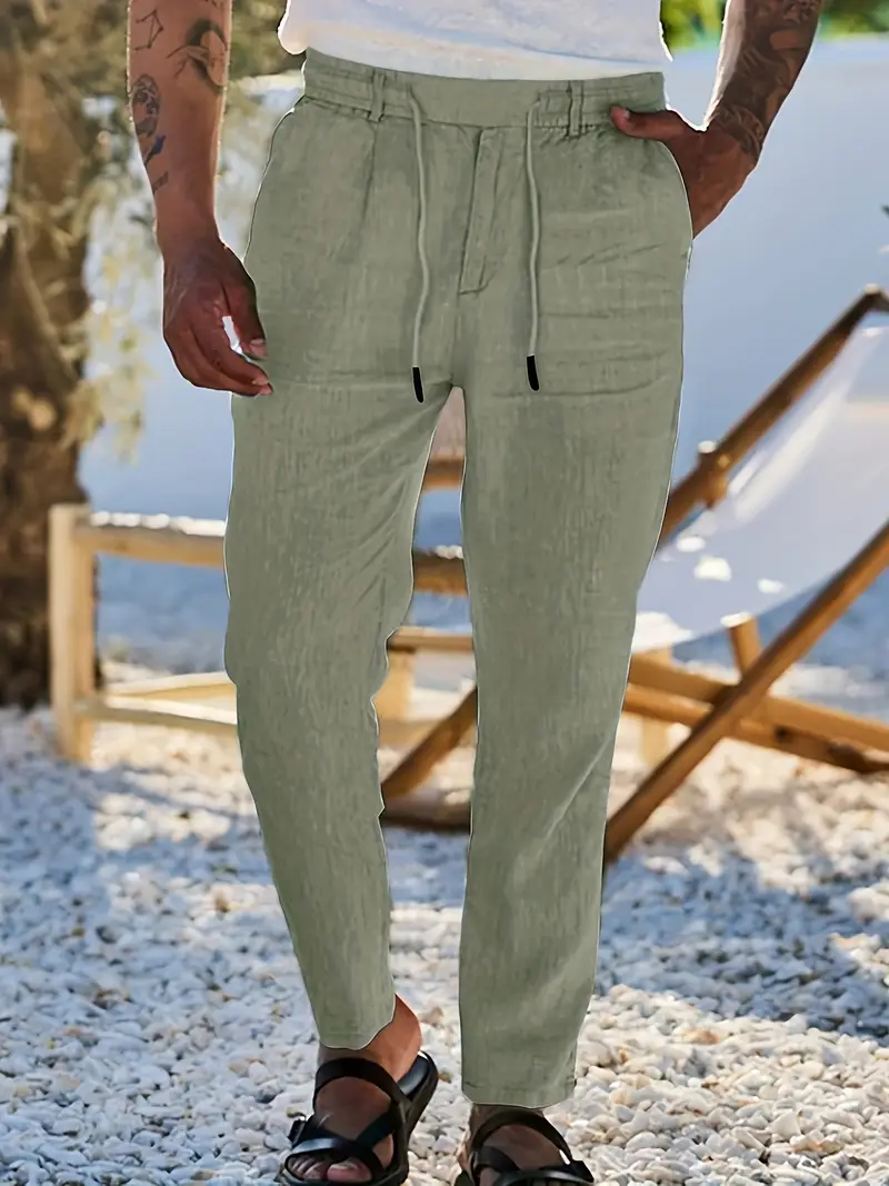 Joshua | Wide-leg linen pants with drawstring - Image 8