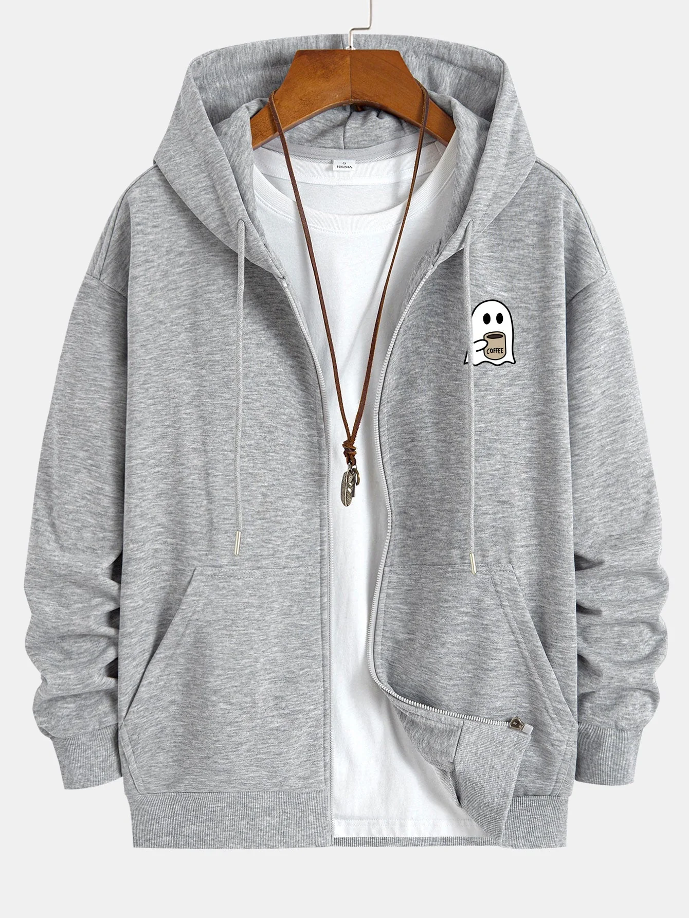 Josías® | Ghost Drinking Coffee Print Relax Fit Zip Hoodie - Image 12