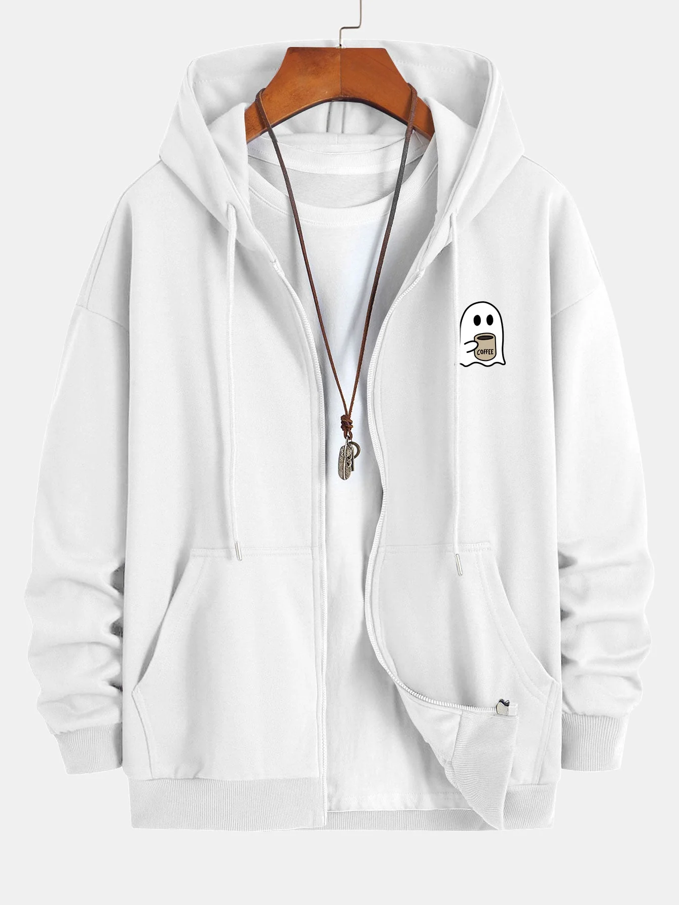 Josías® | Ghost Drinking Coffee Print Relax Fit Zip Hoodie - Image 2