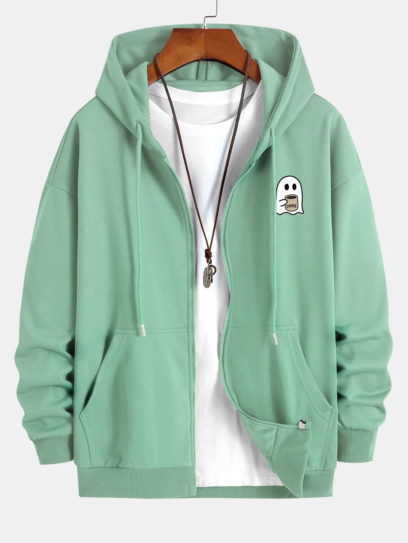 Josías® | Ghost Drinking Coffee Print Relax Fit Zip Hoodie - Image 3