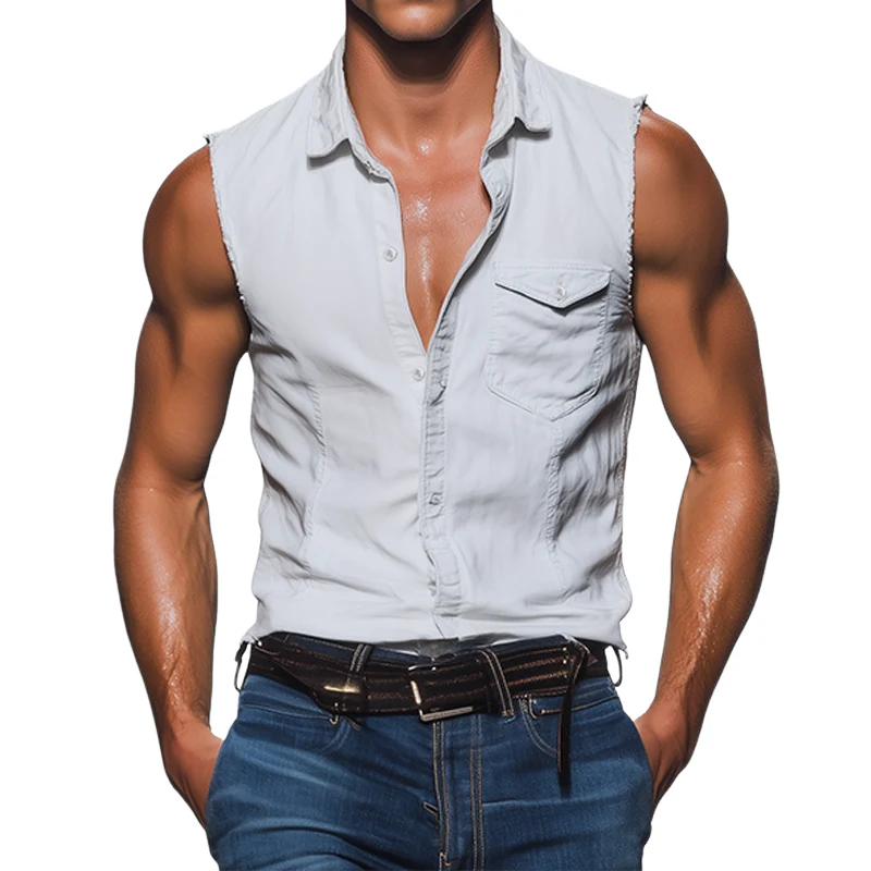 Juan | Men'S Spring And Summer Fashion Casual Denim Washed Slim Fit Sleeveless Shirt