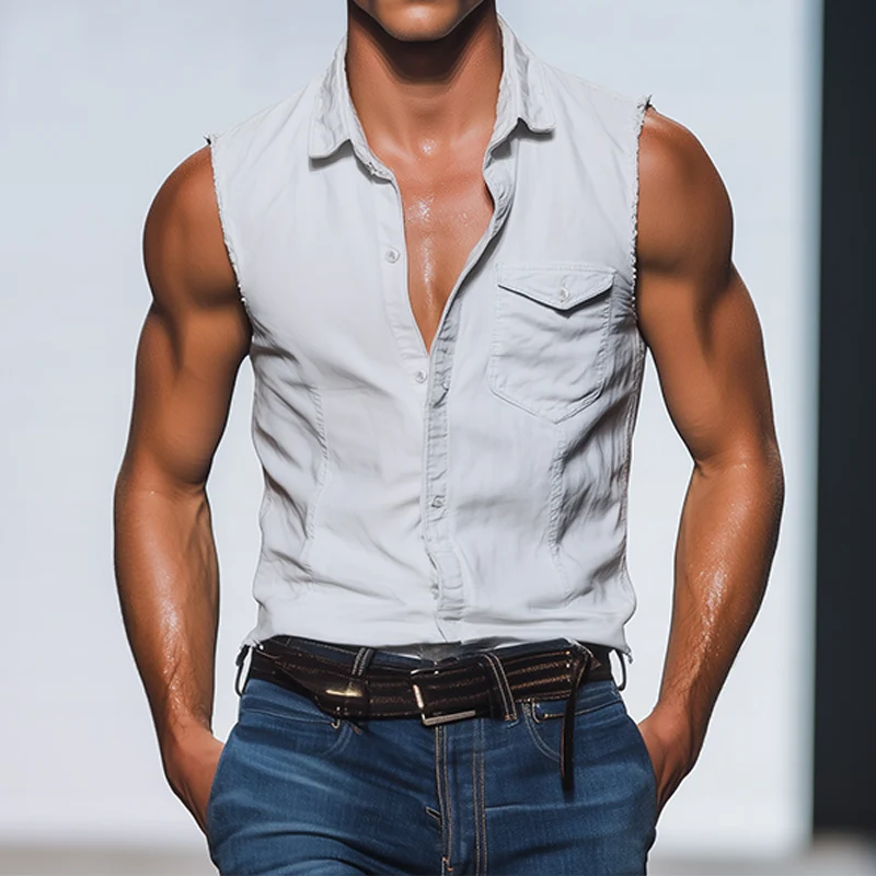 Juan | Men'S Spring And Summer Fashion Casual Denim Washed Slim Fit Sleeveless Shirt - Image 2