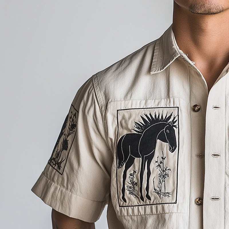 Juan | Men'S Summer Fashion Printed Thin Denim Short Sleeve Shirt - Image 3