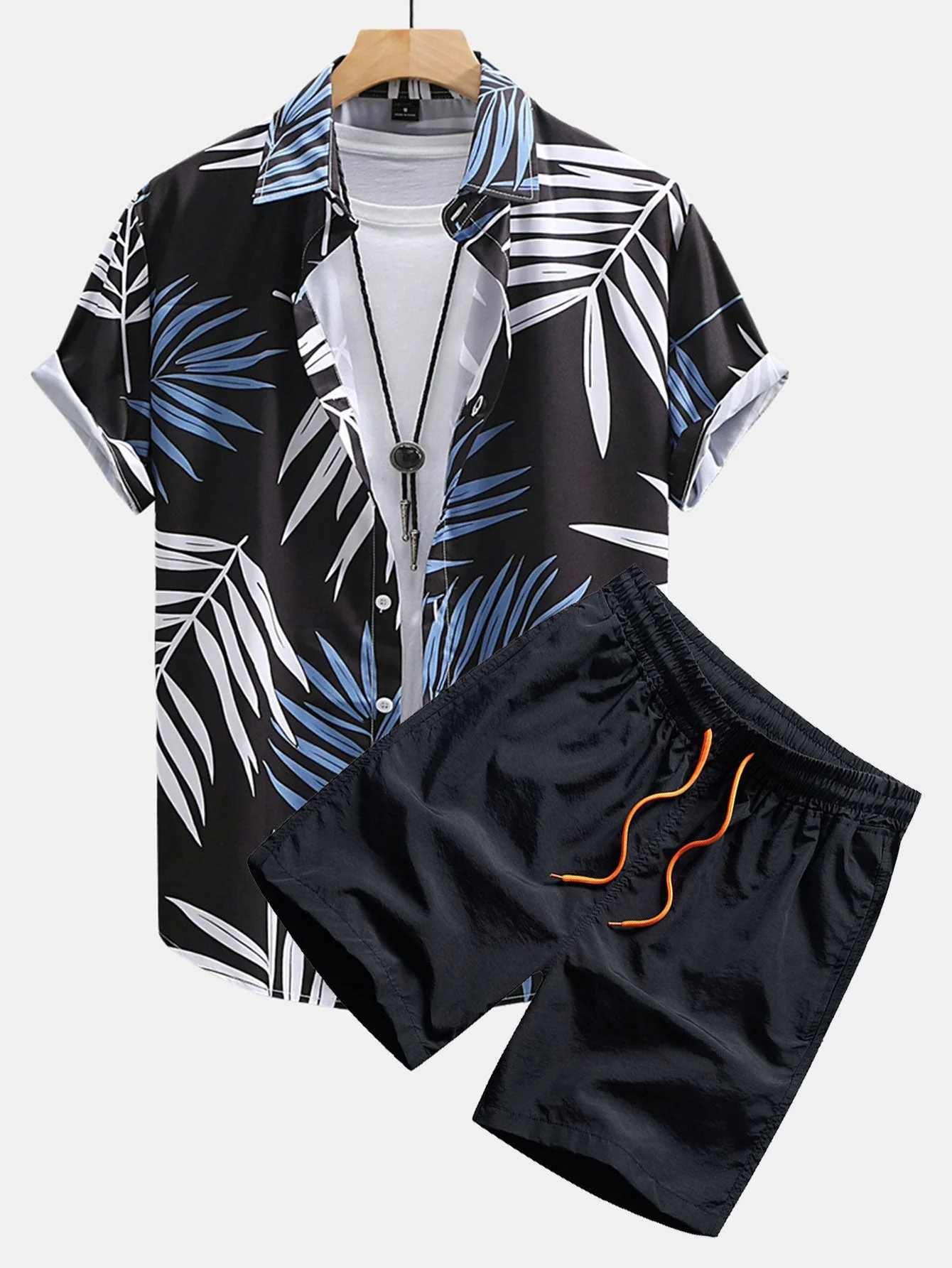 Julien® | Tropical Leaves Print Button Up Shirt & Swim Shorts - Image 2