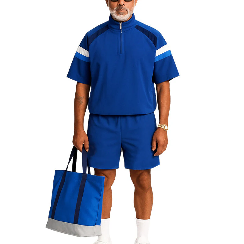 Julio | Men'S Summer Fashion Zipper Stand Collar T-Shirt Shorts Sports Set - Image 3