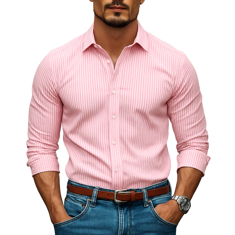 Justin | Men'S Striped Printed Cotton And Linen Long Sleeve Shirt - Image 3