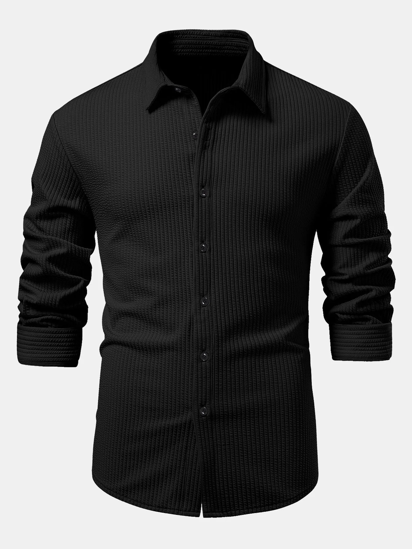 Justino® | Long Sleeve Muscle Fit Ribbed Button Up Shirt & Straight Leg Ribbed Pants - Image 11