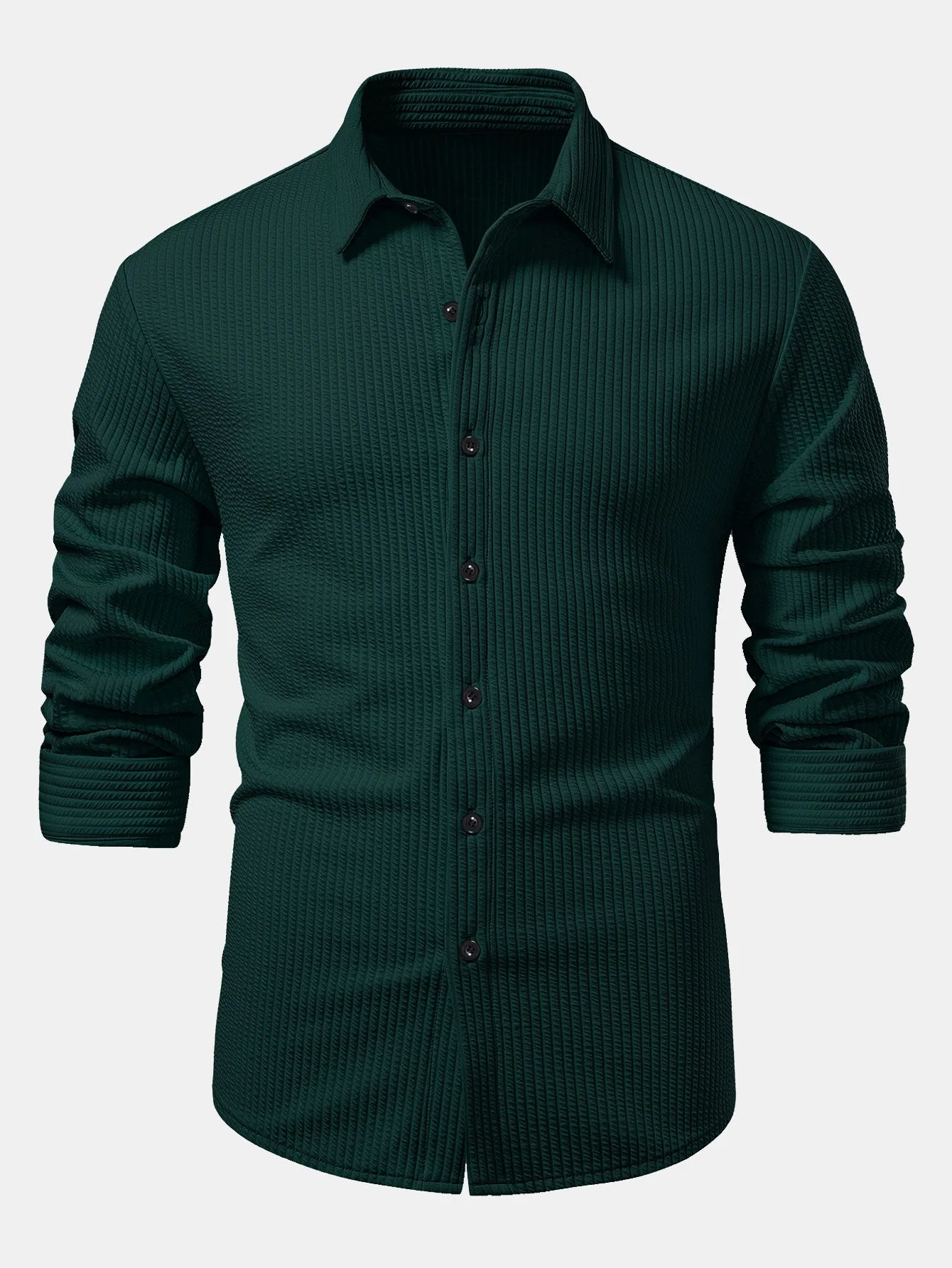 Justino® | Long Sleeve Muscle Fit Ribbed Button Up Shirt & Straight Leg Ribbed Pants - Image 13