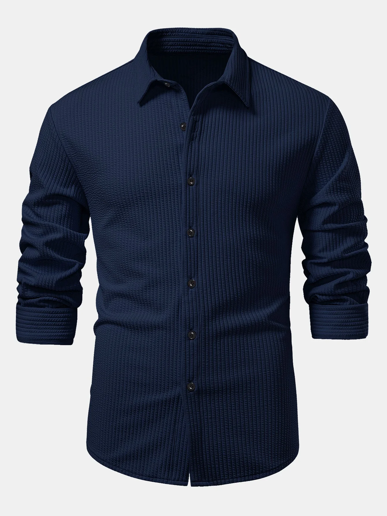 Justino® | Long Sleeve Muscle Fit Ribbed Button Up Shirt & Straight Leg Ribbed Pants - Image 6