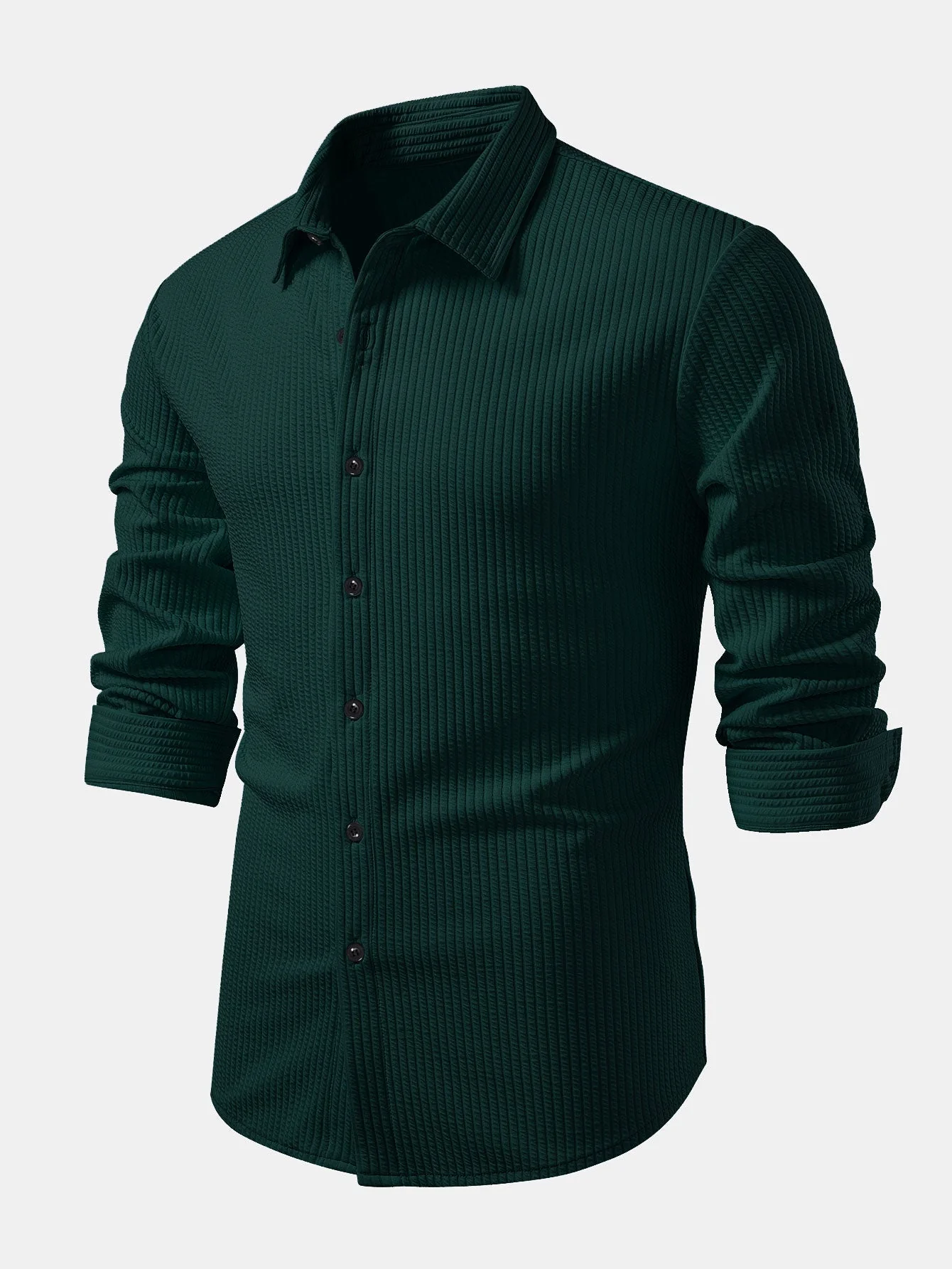 Kalil® | Long Sleeve Muscle Fit Ribbed Button Up Shirt - Image 2