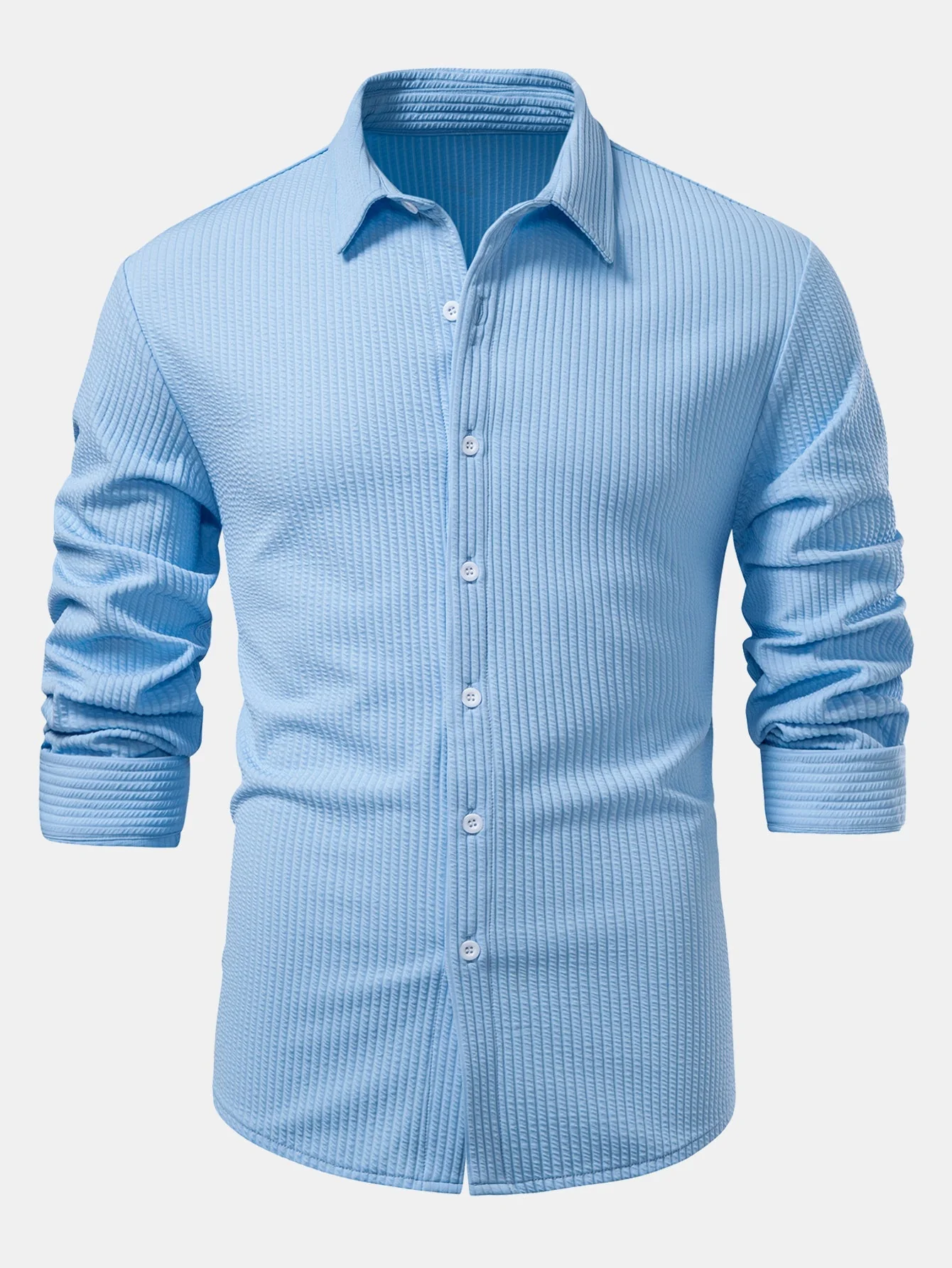 Kalil® | Long Sleeve Muscle Fit Ribbed Button Up Shirt - Image 4