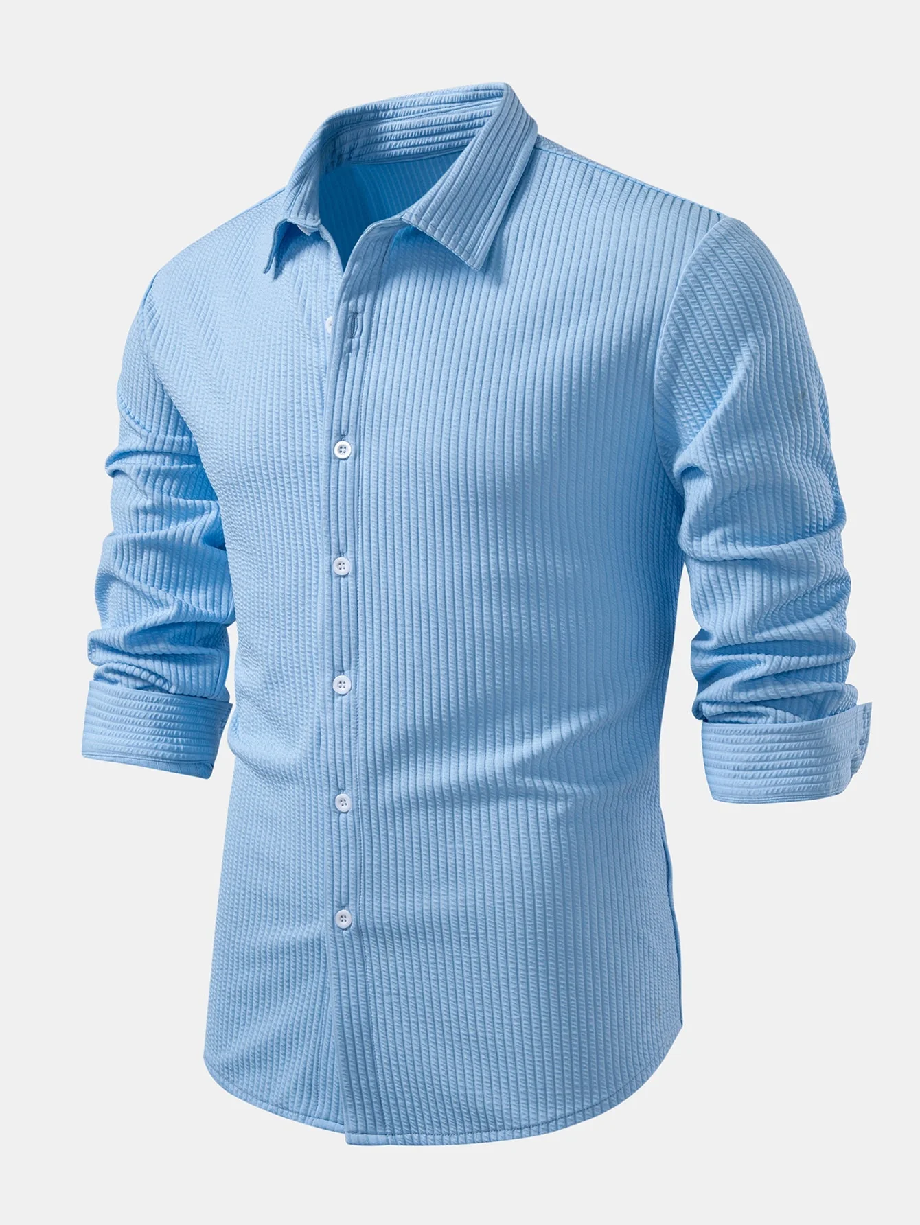 Kalil® | Long Sleeve Muscle Fit Ribbed Button Up Shirt - Image 5