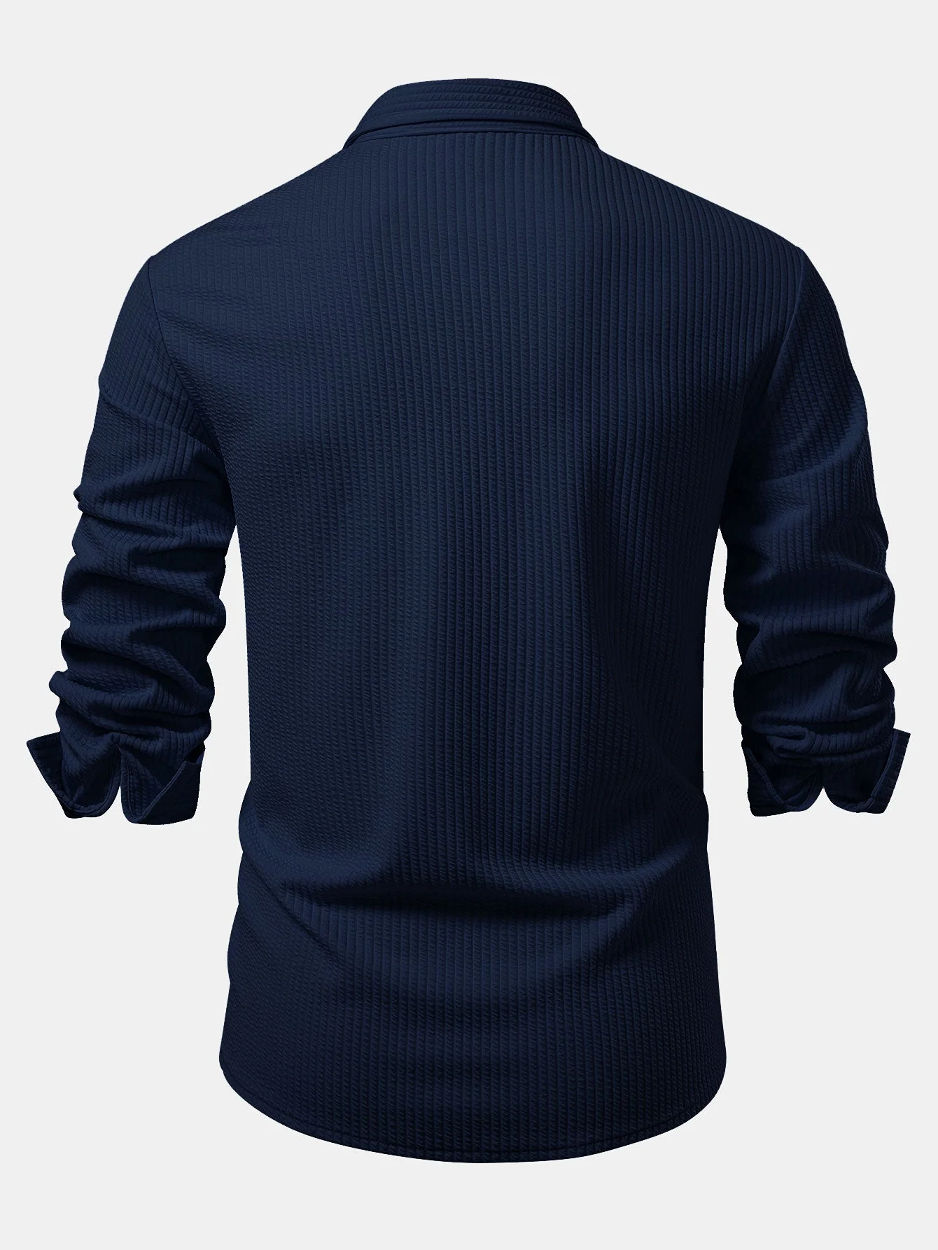 Kalil® | Long Sleeve Muscle Fit Ribbed Button Up Shirt - Image 9